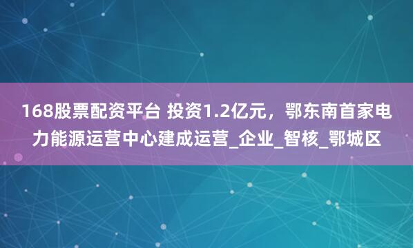 168股票配资平台 投资1.2亿元，鄂东南首家电力能源运营中心建成运营_企业_智核_鄂城区
